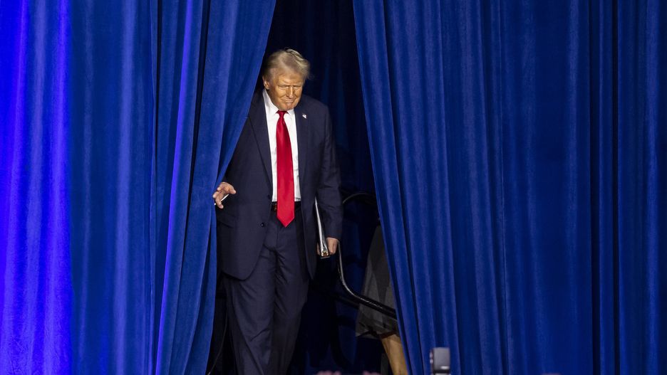 Republican presidential nominee former President Donald Trump arrives to his election night party at the Palm Beach County Convention Center on Tuesday, Nov. 5, 2024, in West Palm Beach, Florida. (Matias J. Ocner/Miami Herald/Tribune News Service via Getty Images)