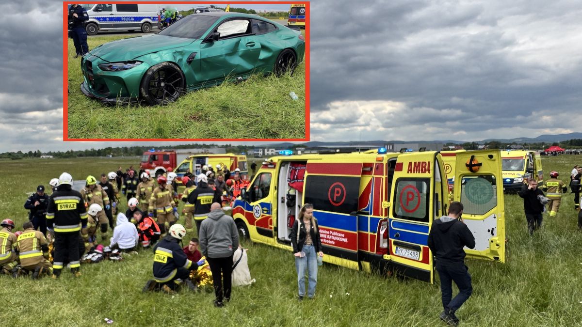 Zielone auto wyścigowe wjechało w tłum widzów na lotnisku w Kroś
