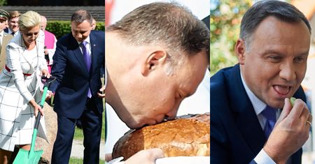 Andrzej Duda sadzi drzewo i całuje pieczywo na Dożynkach Prezydenckich (ZDJĘCIA)
