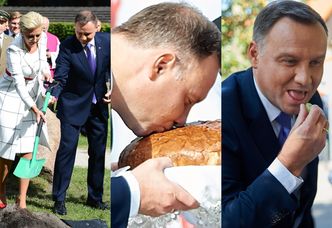Andrzej Duda sadzi drzewo i całuje pieczywo na Dożynkach Prezydenckich (ZDJĘCIA)