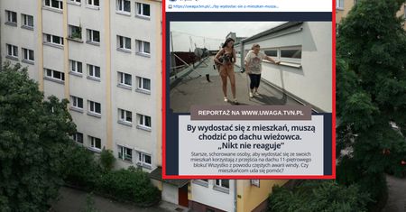 Chodzą po dachu 11-piętrowego bloku. "To już kolejna awaria windy"