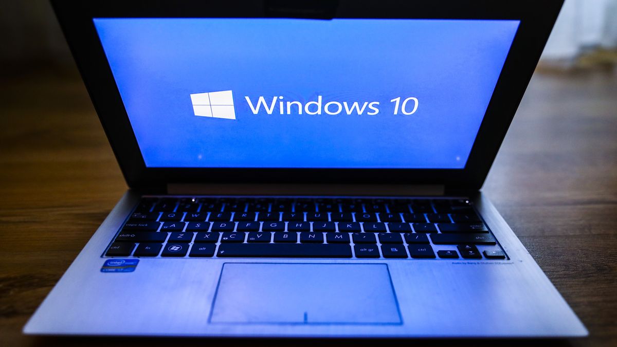Windows 10 operating system logo is displayed on a laptop screen for illustration photo. Gliwice, Poland on January 23, 2022. (Photo by Beata Zawrzel/NurPhoto via Getty Images)