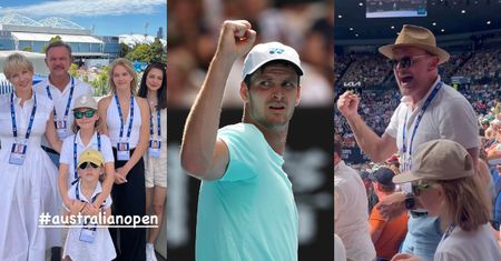 Cezary Pazura wybrał się z żoną i dziećmi na Australian Open. Tak kibicowali Hubertowi Hurkaczowi w ćwierćfinale turnieju (ZDJĘCIA)