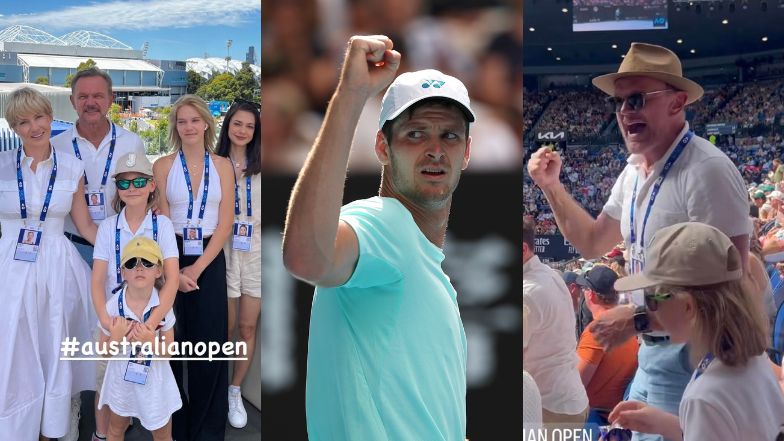 Cezary Pazura wybrał się z żoną i dziećmi na Australian Open. Tak kibicowali Hubertowi Hurkaczowi w ćwierćfinale turnieju (ZDJĘCIA)