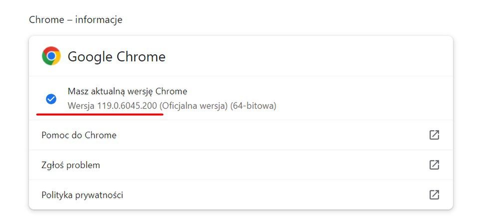 Informacje o aktualizacji Google Chrome
