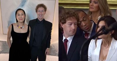 Zahipnotyzowany Mark Zuckerberg wpatruje się w dekolt Lauren Sanchez. Obok siedziała jego małżonka...