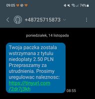 Fałszywy SMS o paczce