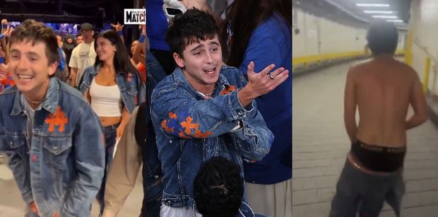 Timothée Chalamet z opuszczonymi spodniami i gołą klatą świętował zwycięstwo Knicksów. Kylie też dała się ponieść (WIDEO)
