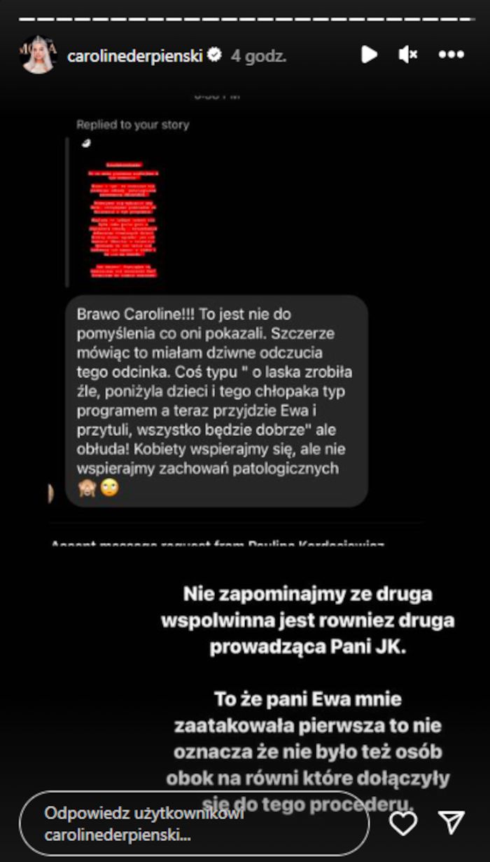 Caroline Derpienski tłumaczy się z afery wokół próby "kradzieży" męża uczestniczki show TVN-u