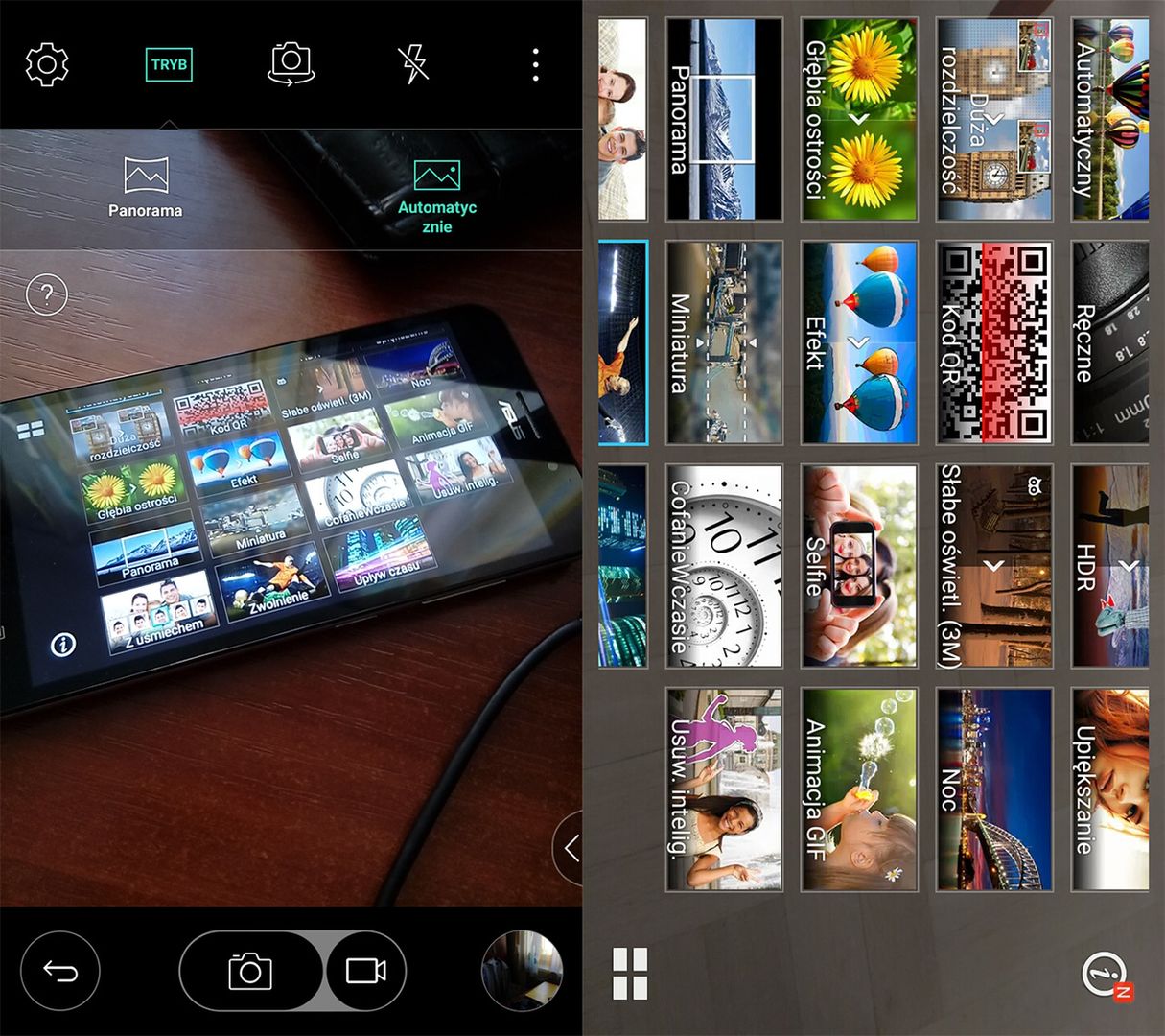 Tryby fotografowania odpowiednio: LG i Asus