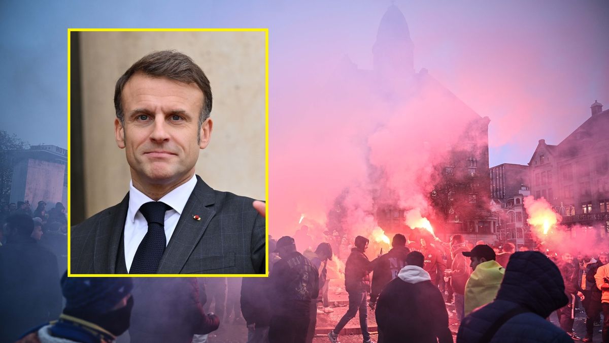 Getty Images / Na zdjęciu: protesty w Amsterdamie, Emanuel Macron