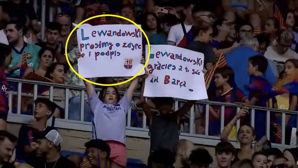 YouTube / FC Barcelona / Na zdjęciu: fanki Barcelony na prezentacji Roberta Lewandowskiego