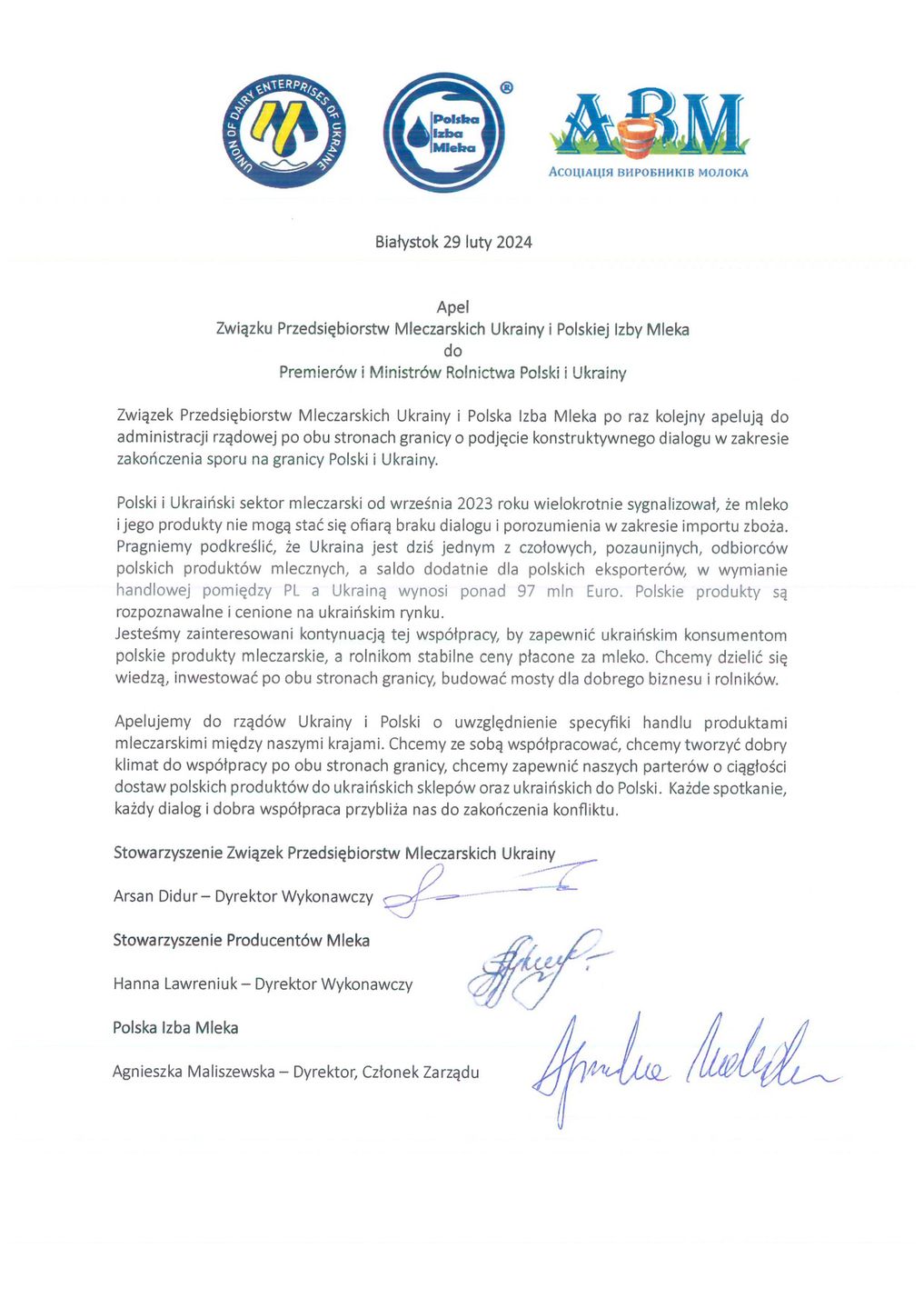 Apel branży mleczarskiej do polskiego i ukraińskiego rządu