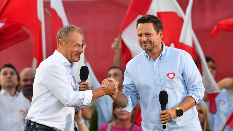 Donald Tusk i Rafał Trzaskowski podczas kampanii parlamentarnej