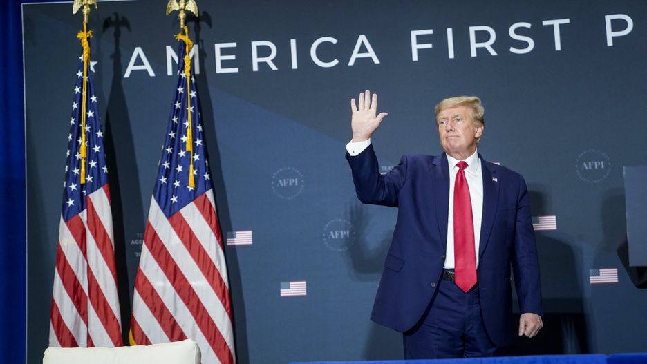 Washington, DC - July 26 : Former President Donald Trump departs the stage after speaking during the America First Agenda Summit organized by America First Policy Institute AFPI on Tuesday, July 26, 2022 in Washington, DC. (Photo by Jabin Botsford/The Washington Post via Getty Images)