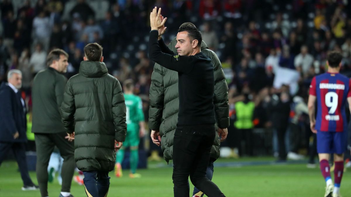 Xavi Hernandez is at the end of the match between FC Barcelona and PSG for the Quarter-Final of the UEFA Champions League, played at the Olympic Stadium Lluis Companys in Barcelona, Spain, on April 16, 2024. (Photo by Joan Valls/Urbanandsport/NurPhoto via Getty Images)