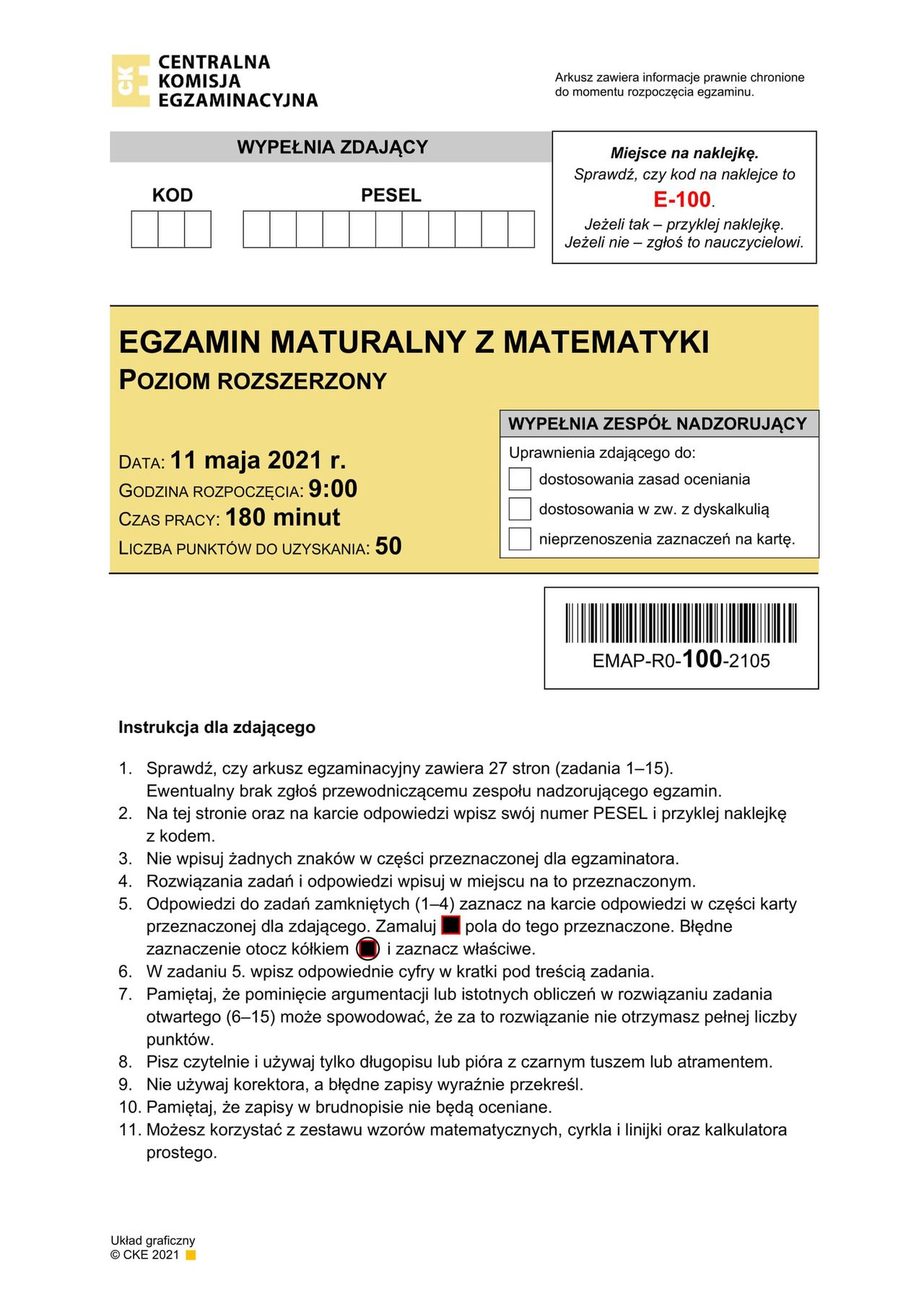 Matura 2021 z matematyki. Arkusze CKE - poziom rozszerzony