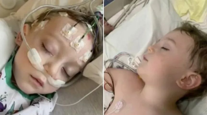 4-letni chłopczyk leży w szpitalu podłączony do aparatury z tlenem