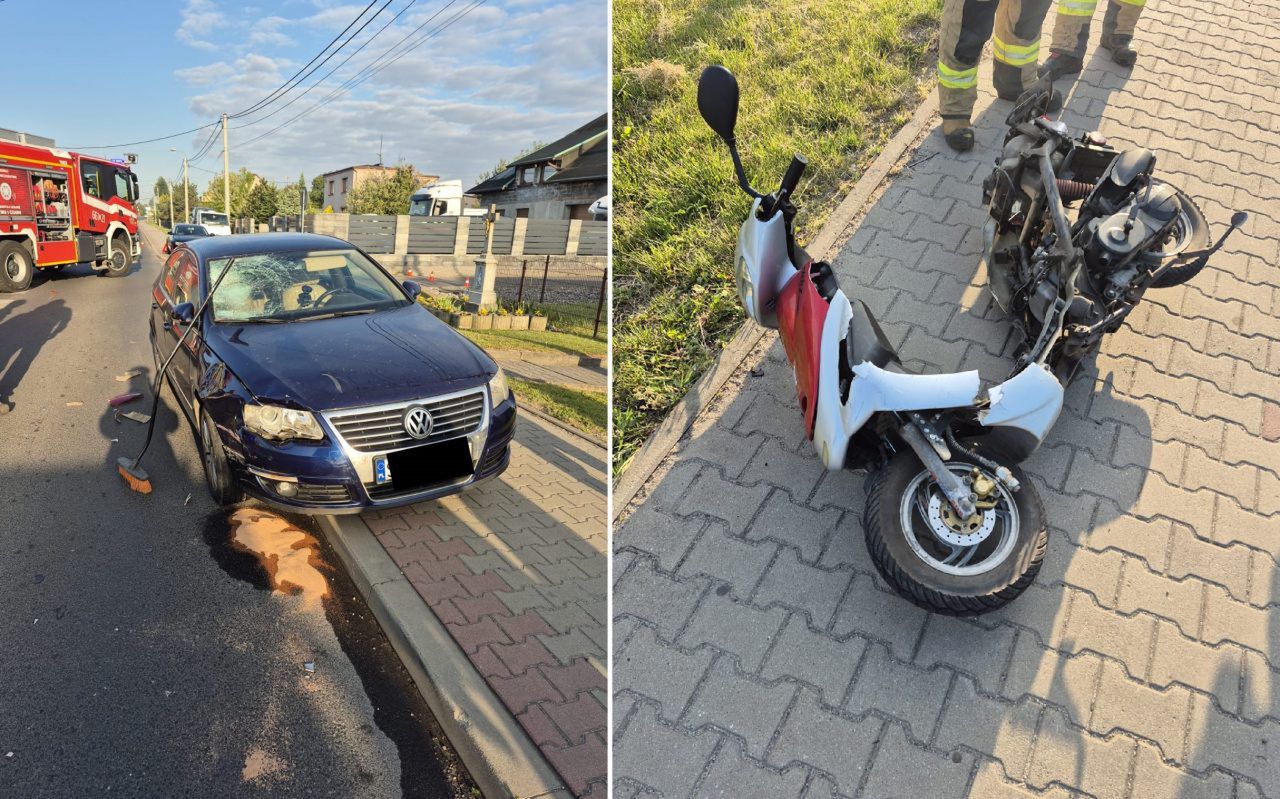 Zderzenie motoroweru z osobówką w Czyżowicach. Kierowca jednośladu ranny