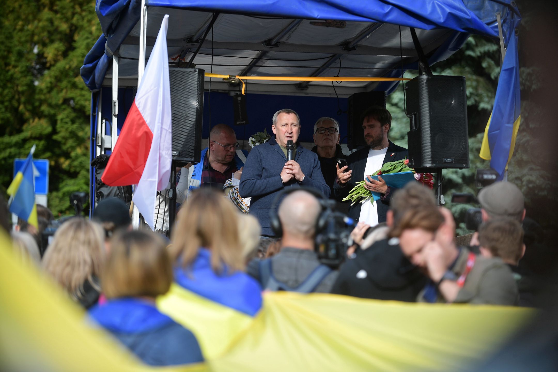 Warszawa, 29.05.2022. Ambasador Ukrainy w Polsce Andrij Deszczycia podczas Marszu Wdzięczności w Warszawie