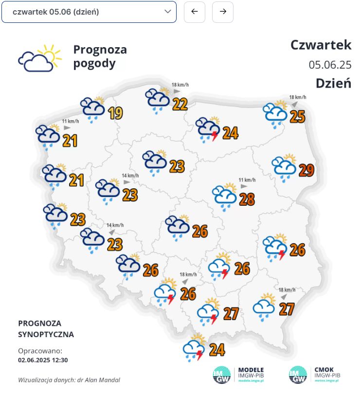 Prognoza pogody na czwartek.