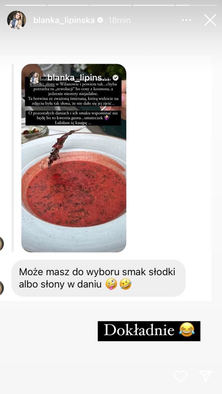 Blanka Lipińska psioczy na restaurację Magdy Gessler