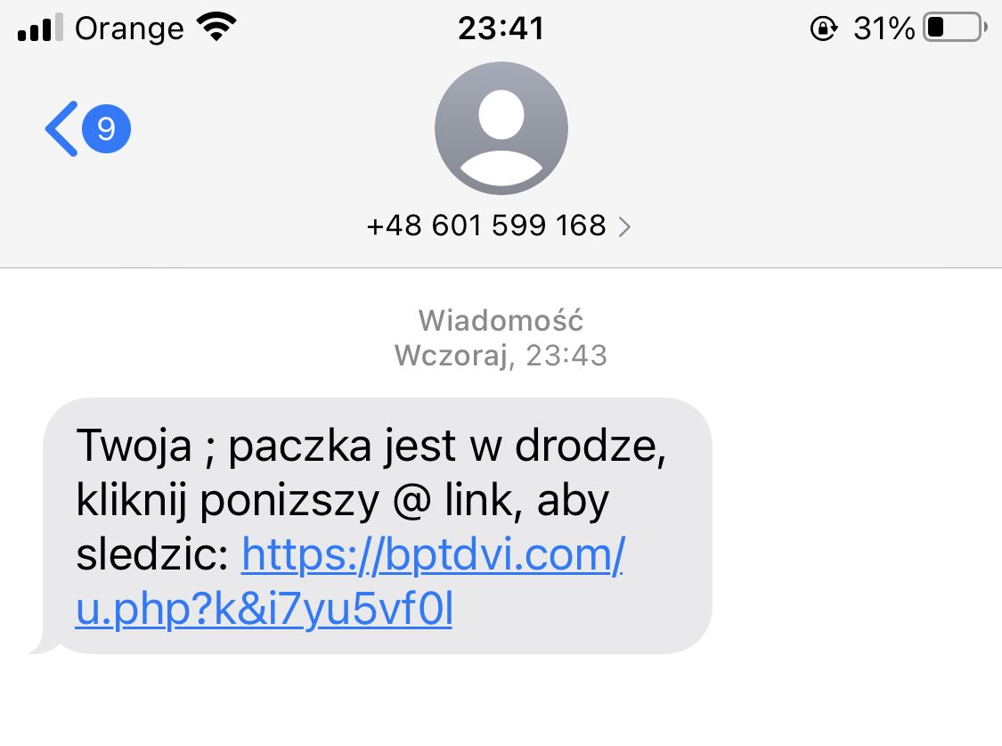 Fałszywy SMS o zamówieniu lub paczce