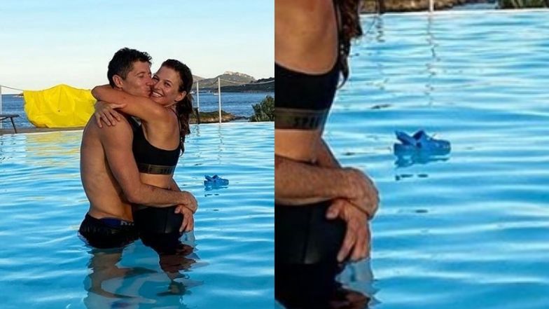 Anna i Robert Lewandowscy wymieniają czułości w basenie