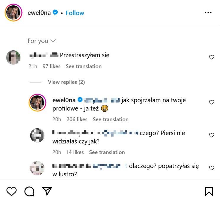 Dyskusja w komentarzach pod zdjęciem Ewel0ny