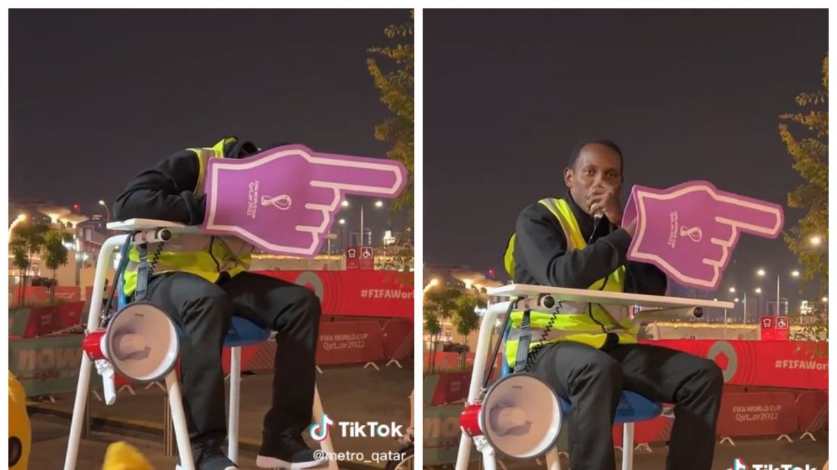 Twitter / tiktok.com/@metro_qatar / Pracownik podczas mistrzostw świata w Katarze