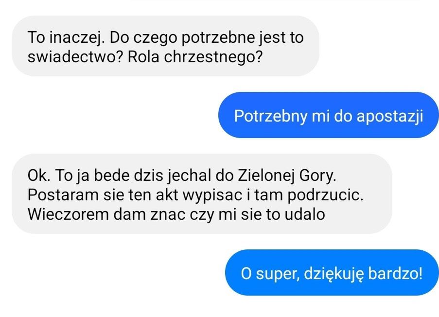 Tak zareagował proboszcz na chęć apostazji jednej z parafianek