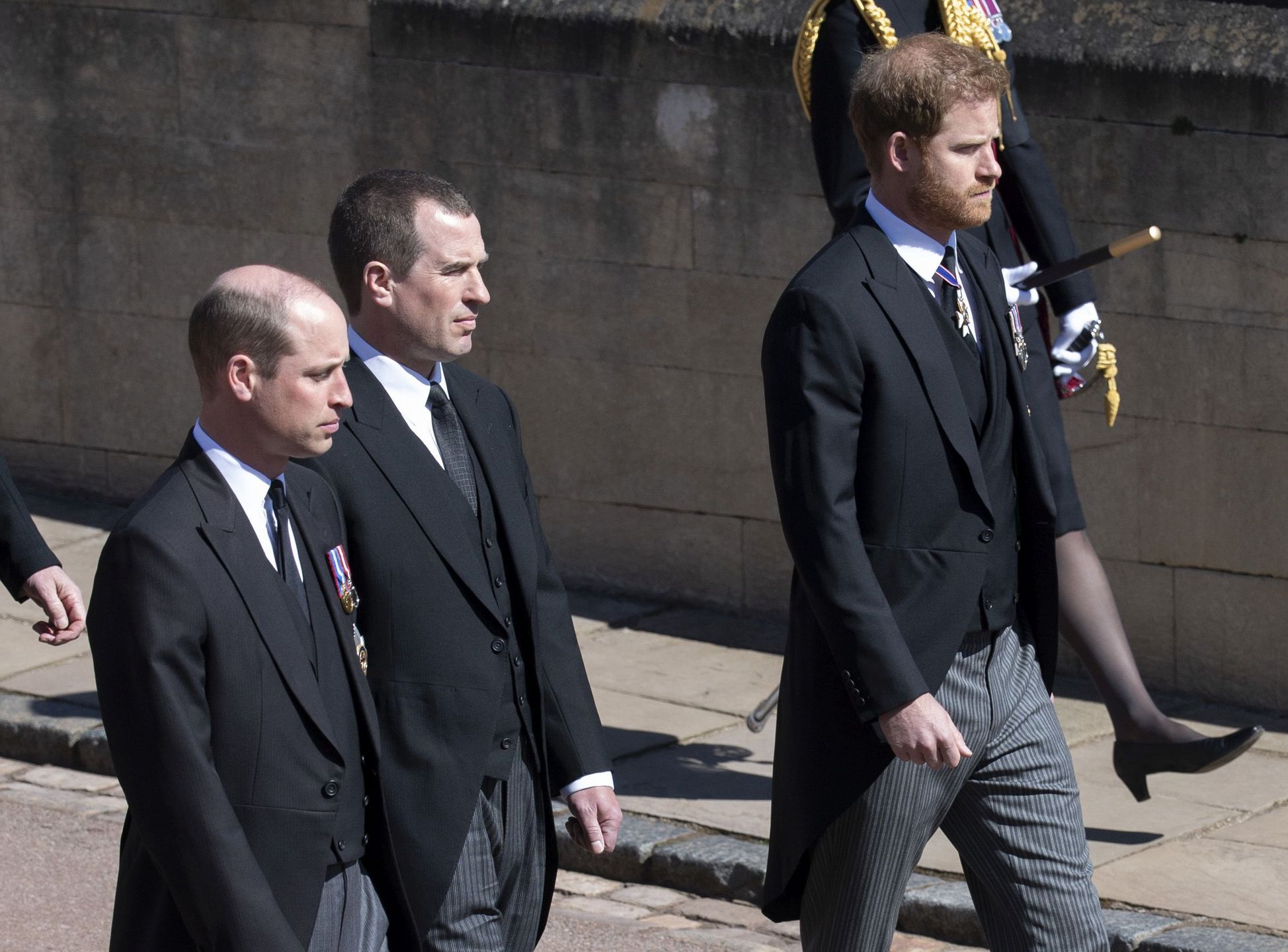 książę Harry i książę William na pogrzebie księcia Filipa, kwiecień 2021