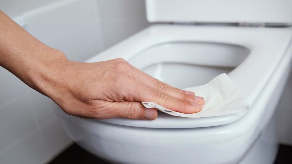 man cleaning the toilet seat with a piece of paper
closeup of a caucasian man cleaning the toilet seat with a piece of toilet paper in a tiled bathroom
man, toilet, seat, cleaning, piece, paper, tissue, bath, bathroom, restroom, clean, cleaner, public, hotel, room, home, house, latrine, hygiene, hygienic, lavatory, person, people, hand, concept, conceptual, sanitizing, prevention, preventive, protection, infection, infectious, illness, disease, transmission, transmitted, virus, bacteria, microorganism, germs, care, mysophobia, phobia, fear, spread, spreading, epidemic, pandemic, indoors, horizontal