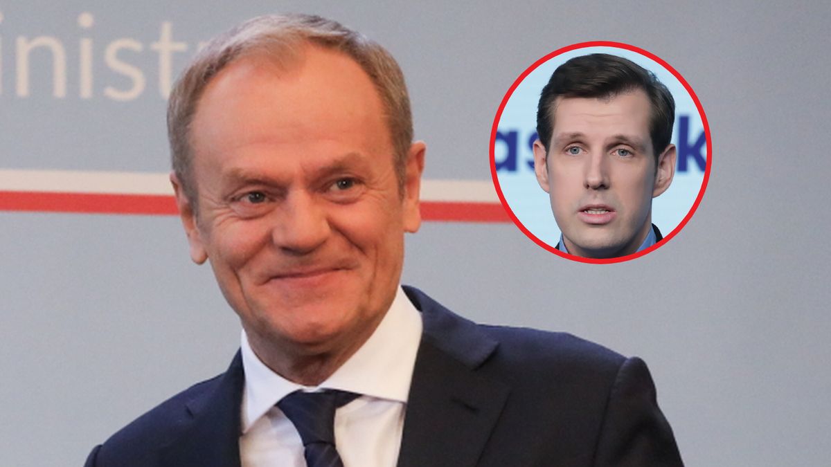 Na dużym zdjęciu Donald Tusk. Na małym Tobiasz Bocheński