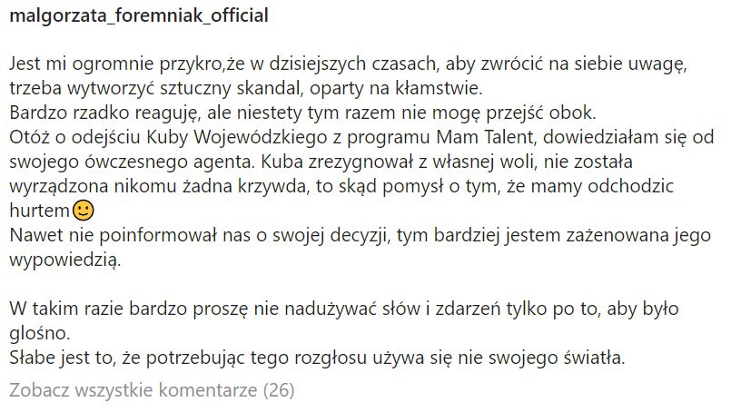 Małgorzata Foremniak oświadczenie