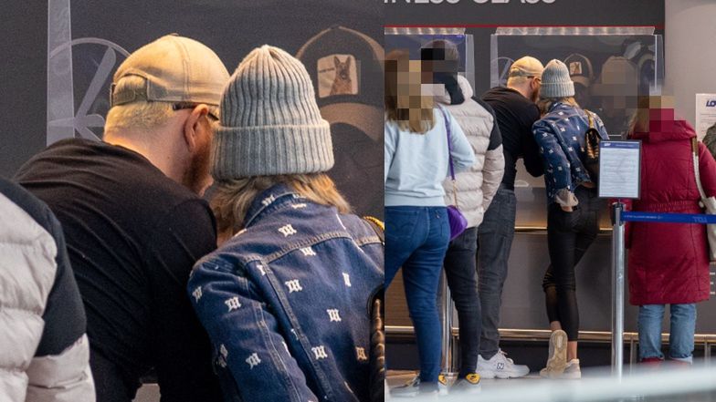 Filip Chajzer z ukochaną na lotnisku
