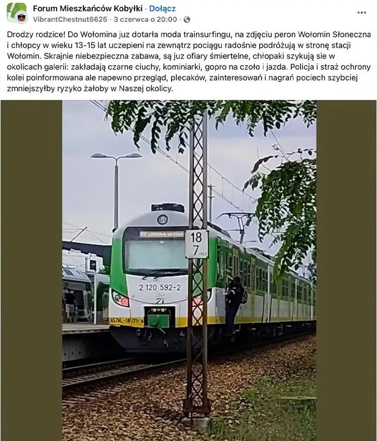 Kolejarze ostrzegają przed trainsurfingiem