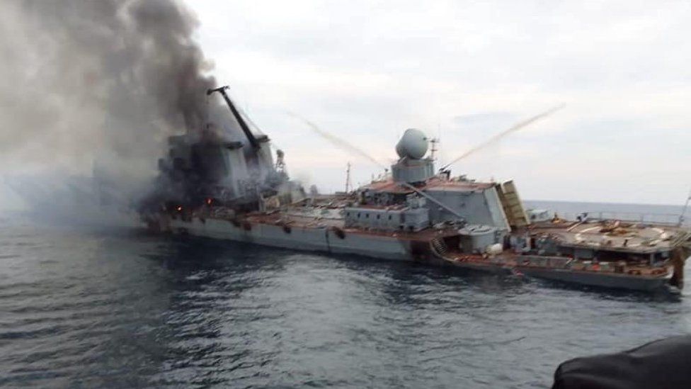 The sinking cruiser "Moskwa"
