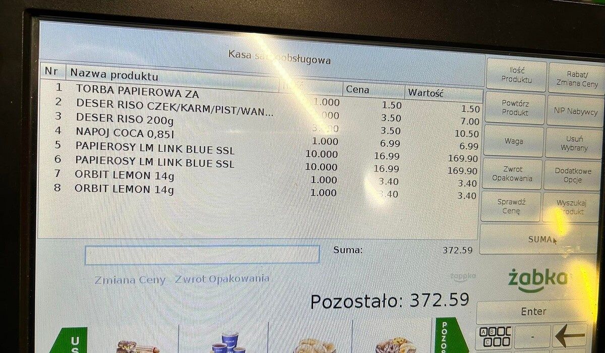 Lista skradzionych produktów w jednym ze sklepów Żabka