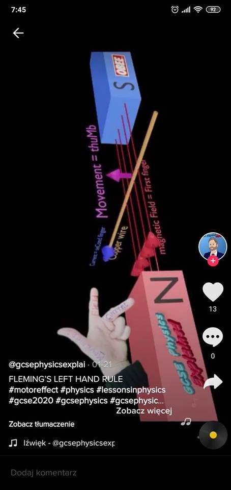 Film w kilkanaście sekund tłumaczy zasadę Fleminga (Tik Tok)