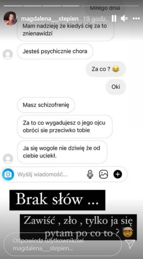 Magdalena Stępień pokazała wiadomość od hejtera 