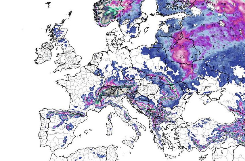 Pogoda na Boże Narodzenie. Są szanse na białe święta. Ma mapie obszar ze śniegiem w dniu 22 grudnia