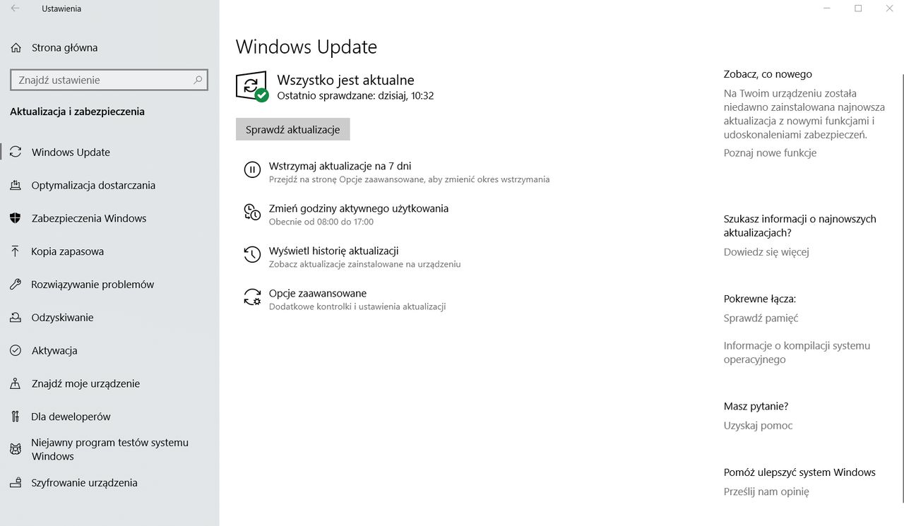 Nowe ustawienia Windows Update w Windows 10 1903.