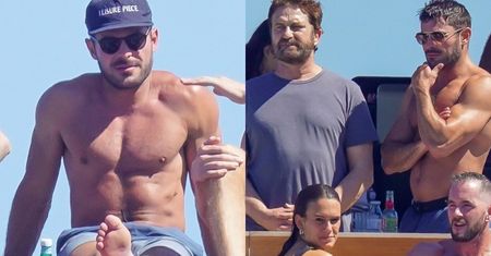 Zac Efron pręży UMIĘŚNIONĄ klatę na jachcie. Towarzyszył mu wianuszek pięknych kobiet i... Gerard Butler. Imponująca forma? (ZDJĘCIA)