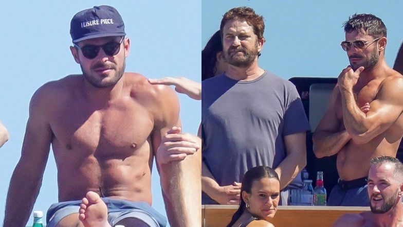 Zac Efron pręży UMIĘŚNIONĄ klatę na jachcie. Towarzyszył mu wianuszek pięknych kobiet i... Gerard Butler. Imponująca forma? (ZDJĘCIA)