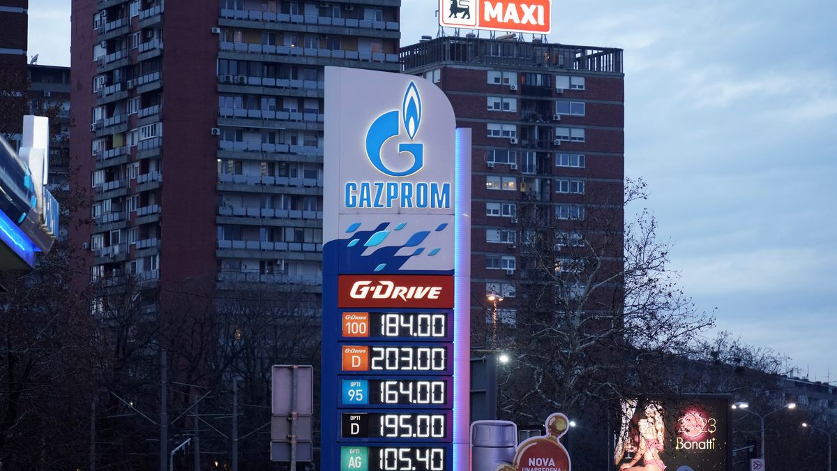 Fuel prices listed on a totem sign at a Gazprom PJSC gas station, operated by Naftna Industrija Srbije AD (NIS), in Belgrade, Serbia, on Thursday, Jan. 17, 2023. Serbia, traditionally one of Russia's closest allies in Europe, is trying to put some distance between itself and Moscow as the war in Ukraine strains ties between the two countries and their leaders. Photographer: Oliver Bunic/Bloomberg via Getty Images