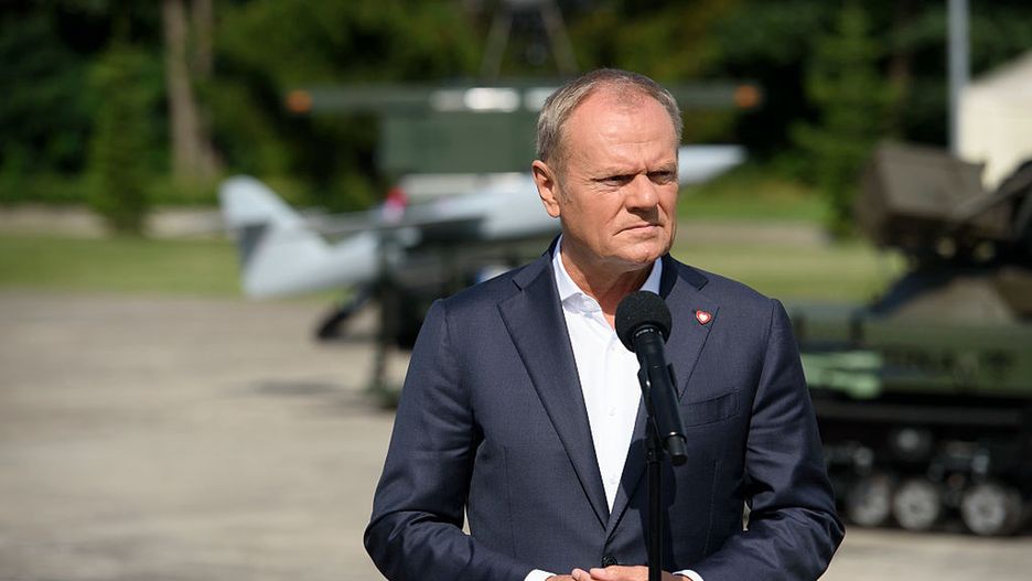 Poland's PM Donald Tusk Visits Polish Air Force Institute.
Poland's Prime Minister Donald Tusk speaks during a visit to the Technical Institute of the Polish Air Force in Warsaw, Poland, on July 30, 2025. The Prime Minister of Poland visits the Polish Air Force's Technical Institute where new warfare technologies, such as unmanned aerial vehicles (UAV), drones, composite technology, and defense and support systems for warfare operations, are being tested. Poland wants to spend 5% of its gross domestic product (GDP) on defense in 2026. (Photo by Aleksander Kalka/NurPhoto via Getty Images)
NurPhoto
government policy, military research, uav, composite technology, unmanned aerial vehicles, military technology, new technologies, military advancements., national security, gdp, polish air force, defence systems, defence strategy, nurphoto, warfare, warfare operations, technology testing, military investment, military budget, support systems, warszawa, drones, aleksander kalka, warschau, polen, technical institute, poland defence, polska, defence spending