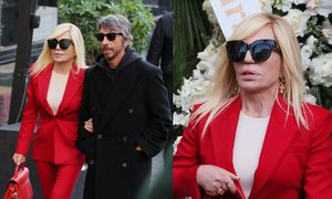 Donatella Verscace W CZERWIENI na pogrzebie Valentino. Kreacją oddała hołd projektantowi (ZDJĘCIA)