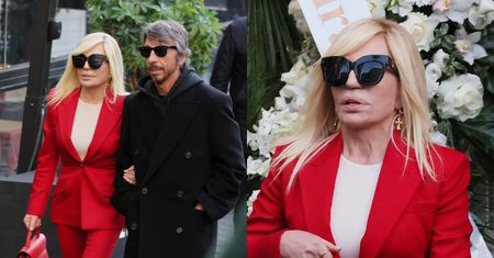 Donatella Verscace W CZERWIENI na pogrzebie Valentino. Kreacją oddała hołd projektantowi (ZDJĘCIA)