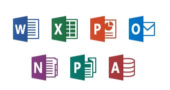 Microsoft Word, Excel, PowerPoint, Outlook, OneNote, Publisher,  Access 
